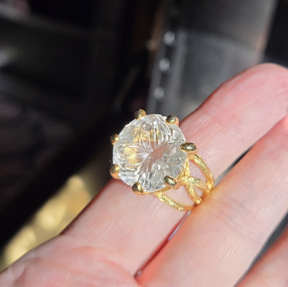 Quartz 12k cherry blossom round HUGE ring sz7 - Picture 6 of 9